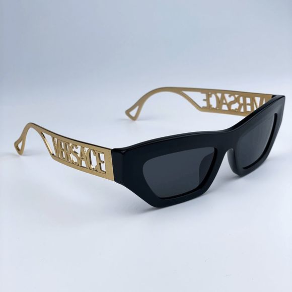 NEW Versace VE4432U 90s Vintage Logo GB1/87 Black Gold Frame Logo Dark Grey Cat main image 8